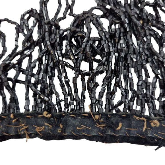 Antique Glass Bead Collar Necklace Black Hand Sewn Estate - Picture 7 of 9